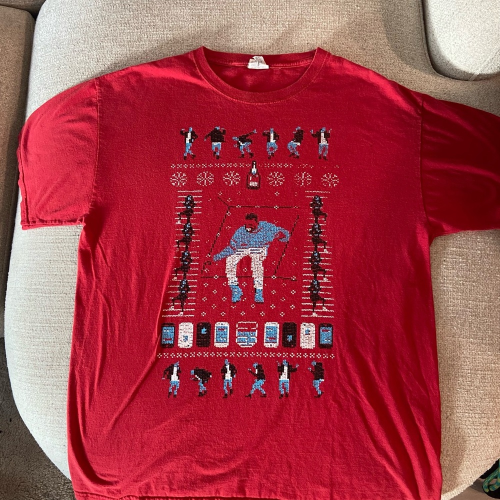 Red Graphic T-Shirt with Festive Design
